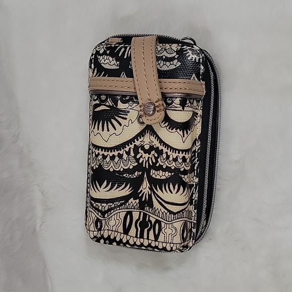 SAKROOTS Coated Canvas Smart Phone Wristlet Wallet Crossbody Black and Cream - Picture 6 of 6